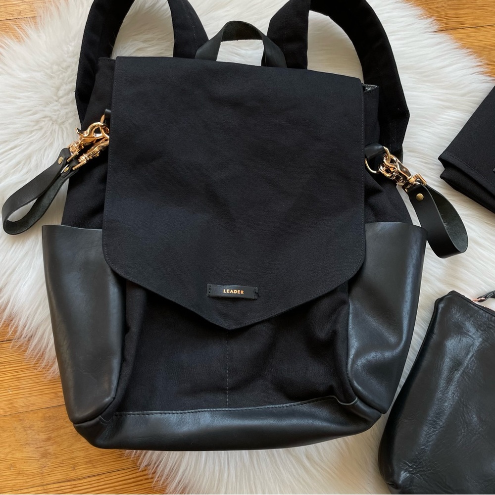 NEW Leader Bag Co leather and canvas backpack diaper bag - Picture 4 of 11